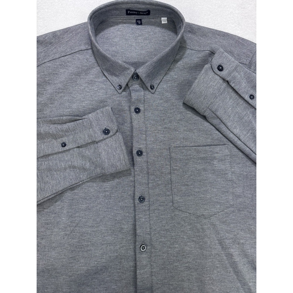 Paisley & Gray‎ Oxford Knit Shirt Men 2XL Gray Button Down Brian LS Pocket